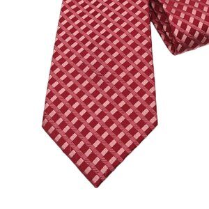 BCBG Attitude Silk Tie Men’s 60” Pink Fuchsia Plaid Basket Weave Classic New